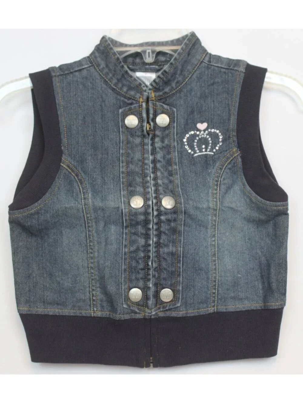 2007 Gymboree School Girls Rock Denim Vest sz 8 Rhinestone Crown Jacket Band Sty